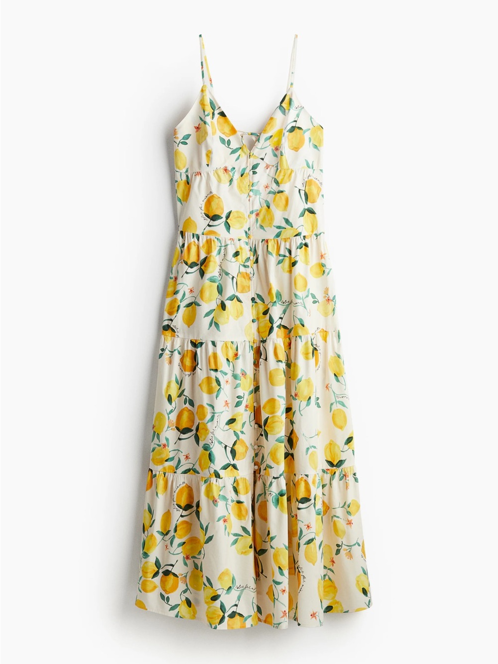 H&M Dolce Far Niente Lemon Tiered Maxi Dress XL - Picture 2 of 8